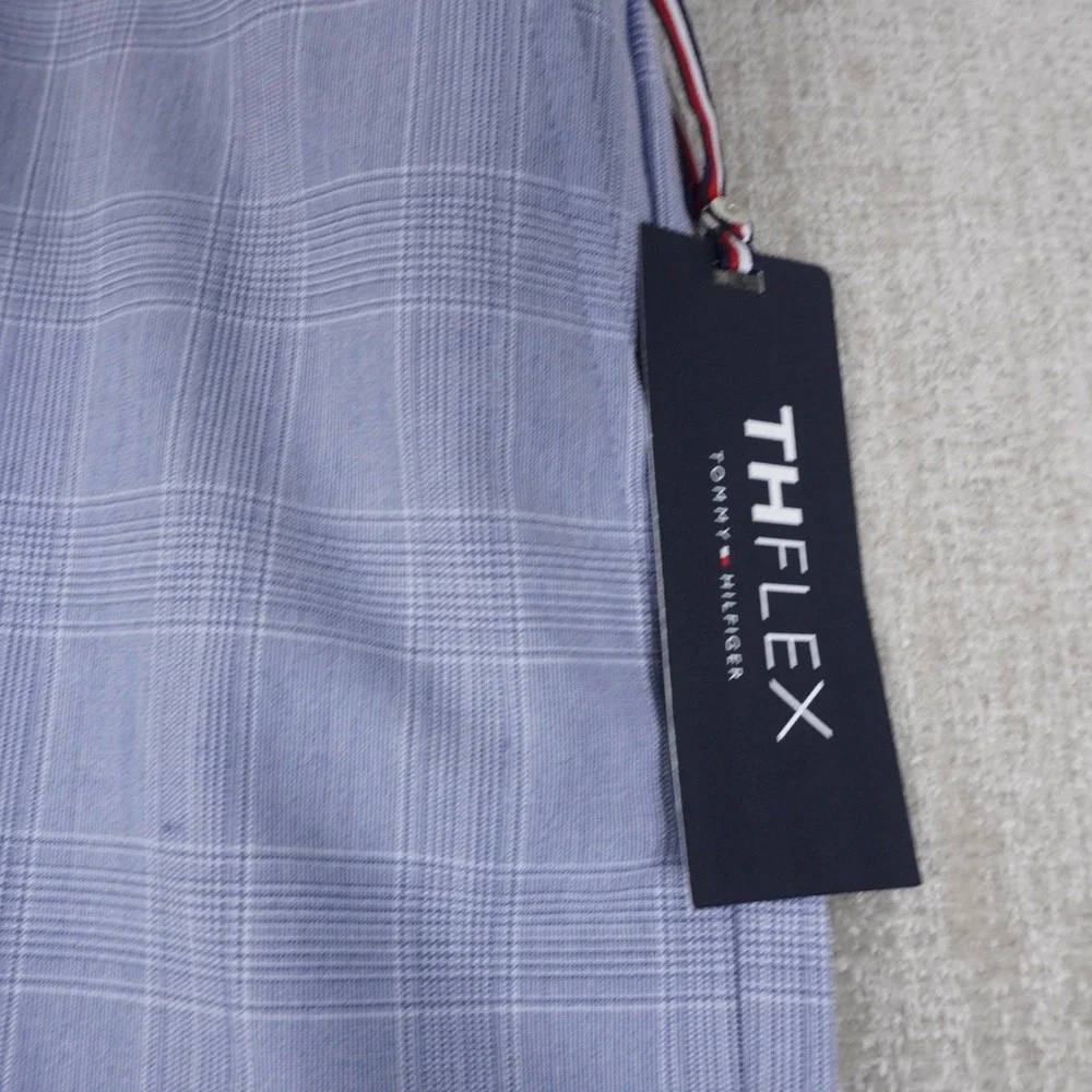 Tommy Hilfiger Mens TH Flex Tate Modern Fit Stretch Plaid Dress Pants Blue 46x32